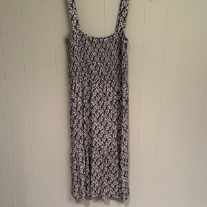 LOFT Green and White Vine Smocked Top Dress